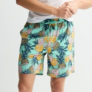 Hurley Shorts Men's Size Large Green Pineapple Tropical Mist Stretch Swim Trunks